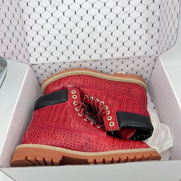 Sycamore Style Construct Obsidian Men Size 12 Red Embossed Leather Lug Boot - Picture 16 of 16